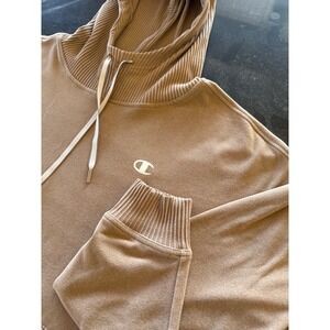 Champion Pullover Hoodie Ribbed Detail Mocha Brown Mens XL Activewear Relaxed